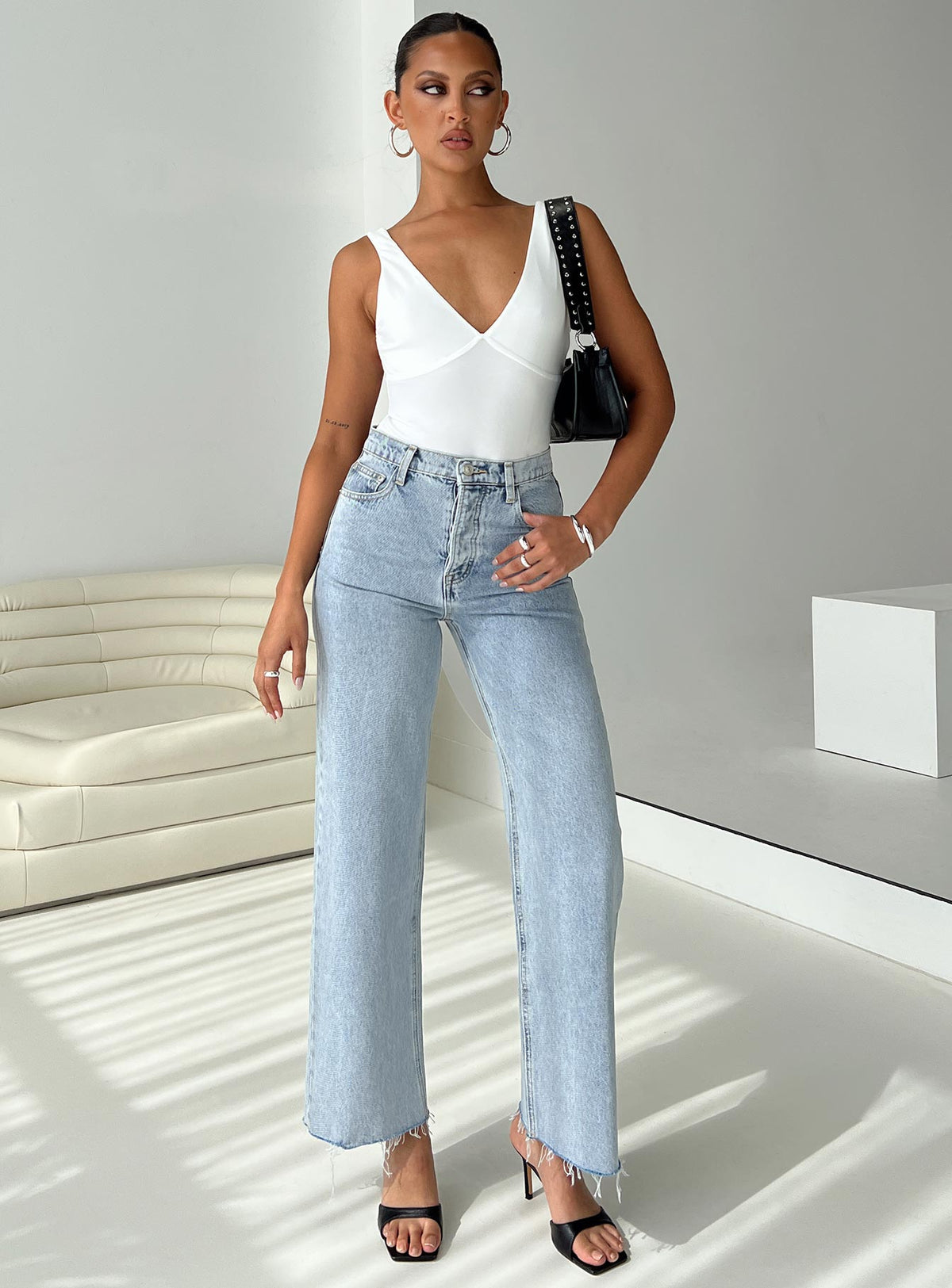 Fawcett High Rise Straight Leg Jeans Light Blue Wash Denim Tall