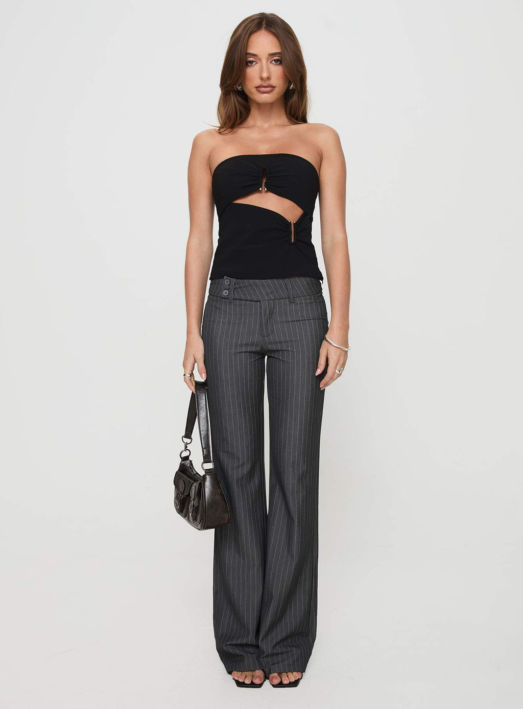 Kinkirk Flared Pants Grey Pinstripe Petite