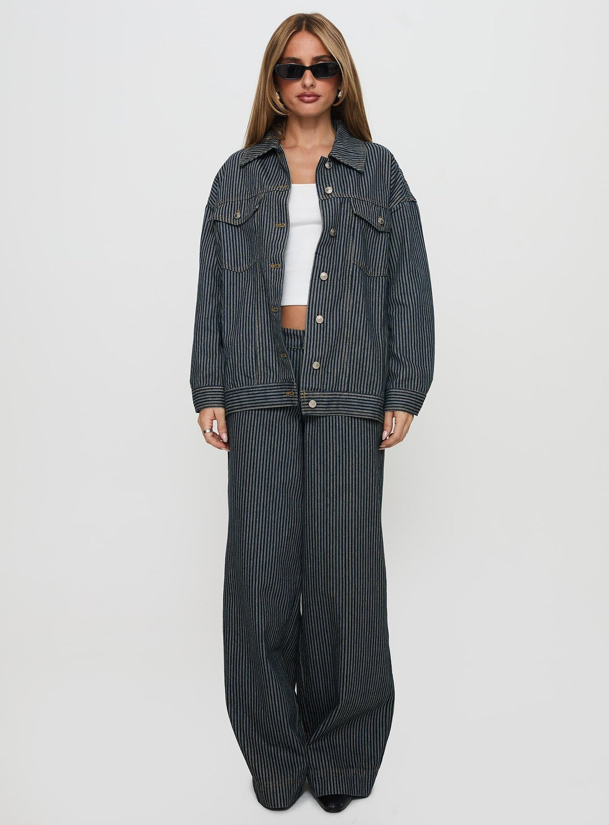 Actually Invested Low Rise Pants Denim Stripe