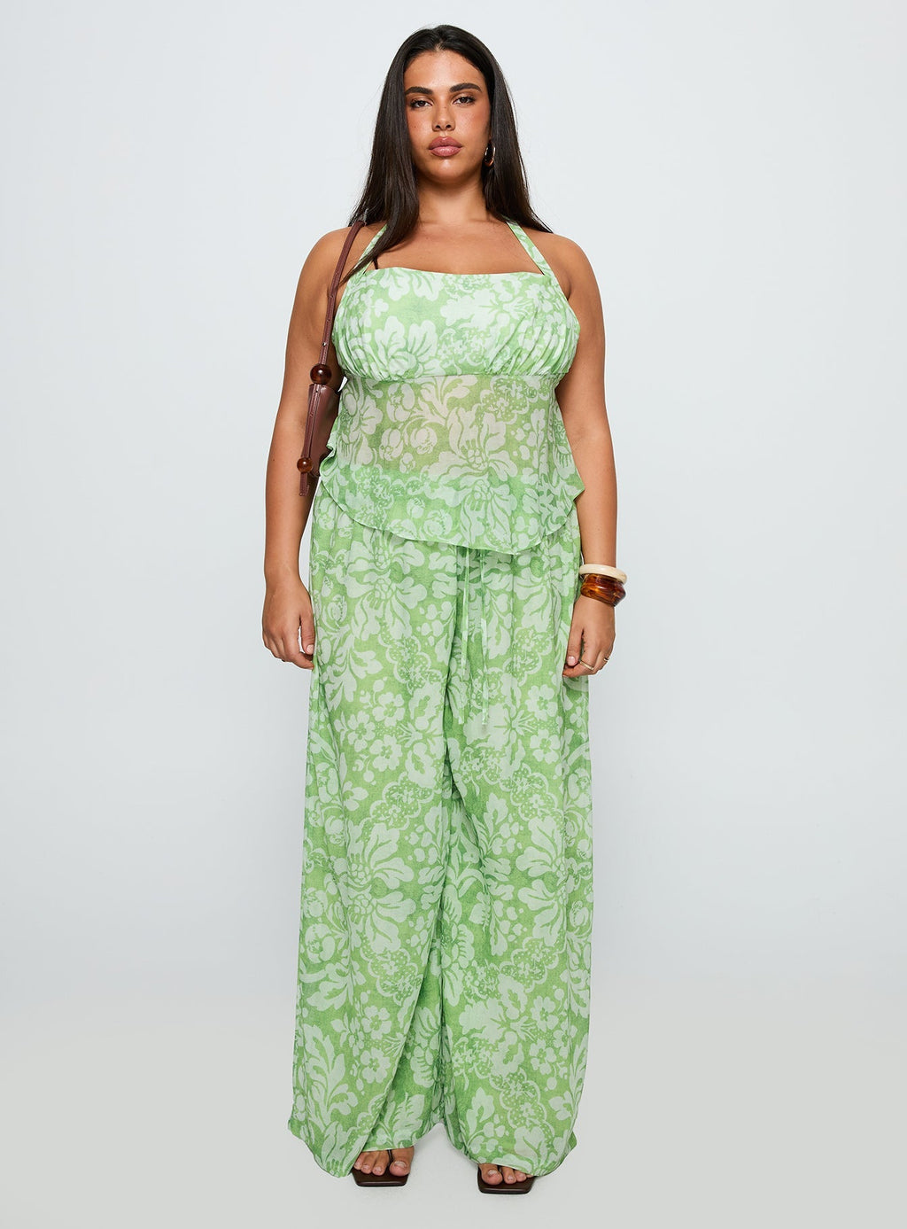 Finesse Pants Green Floral Curve