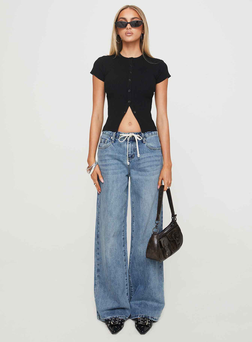 Mellowed Out Low Rise Straight Leg Jeans Mid Blue