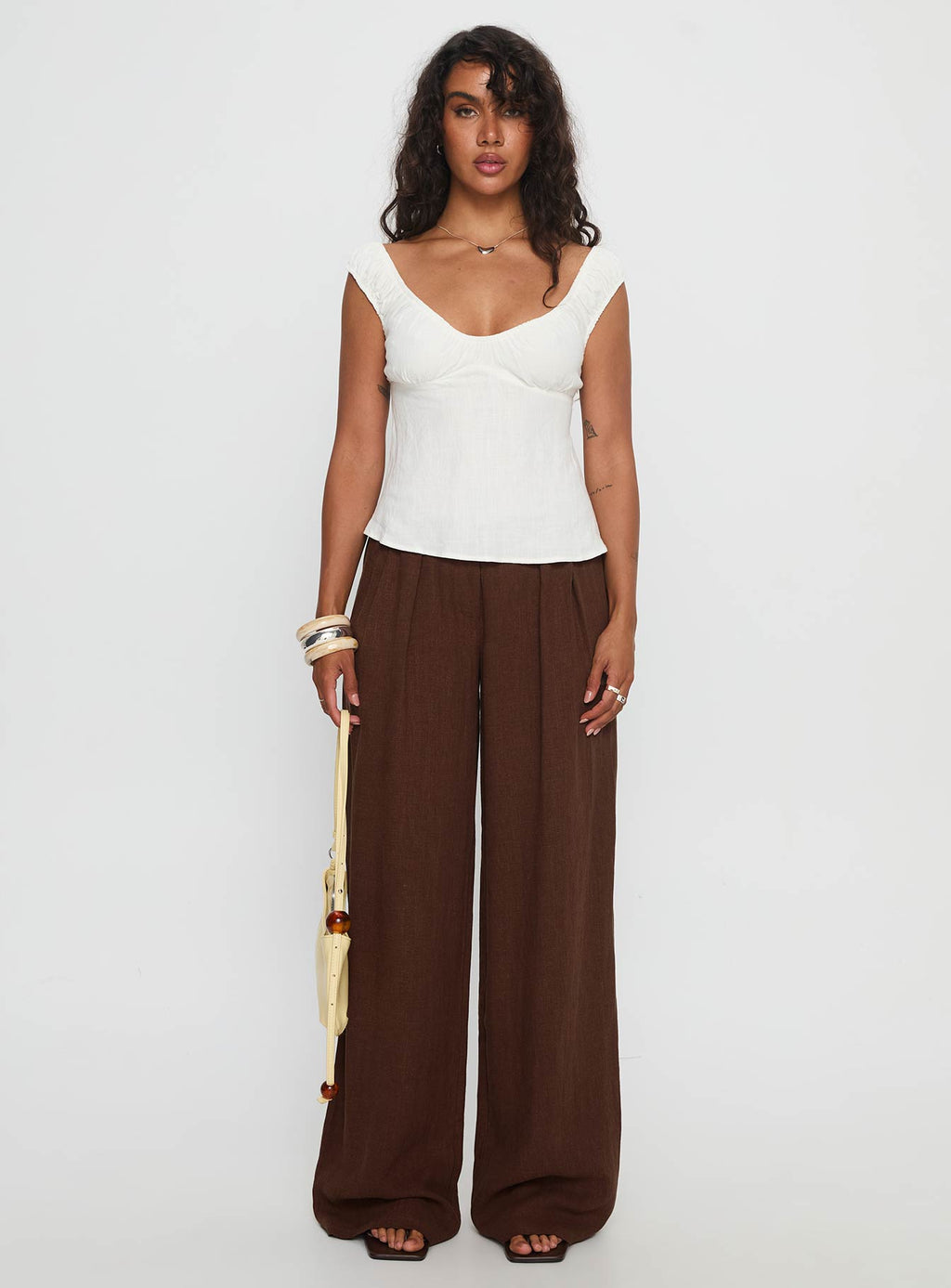 Vianca Low Rise Linen Pant Chocolate