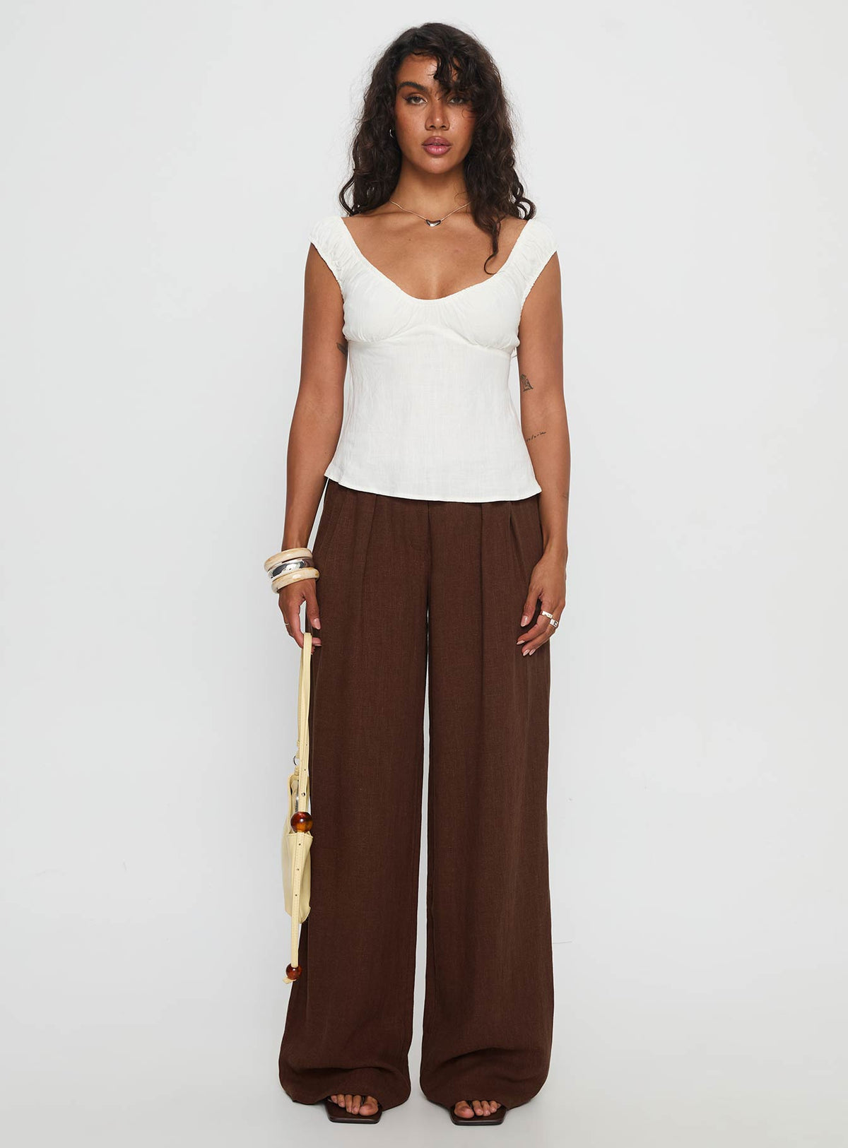 Vianca Low Rise Linen Pant Chocolate