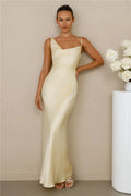 The Madeline Cowl Satin Maxi Dress Yellow