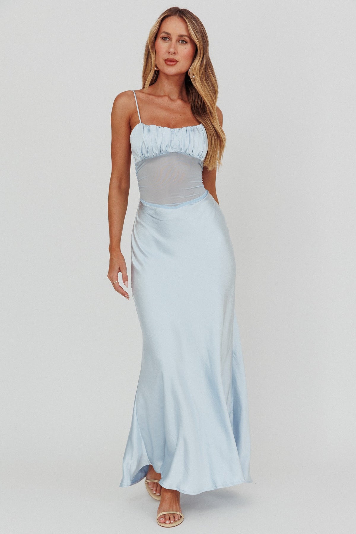 Nerida Sheer Waist Back Twist Maxi Dress Blue
