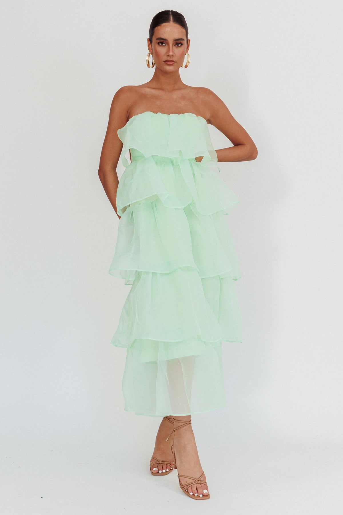 Behati Tiered Layer Midi Dress Mint