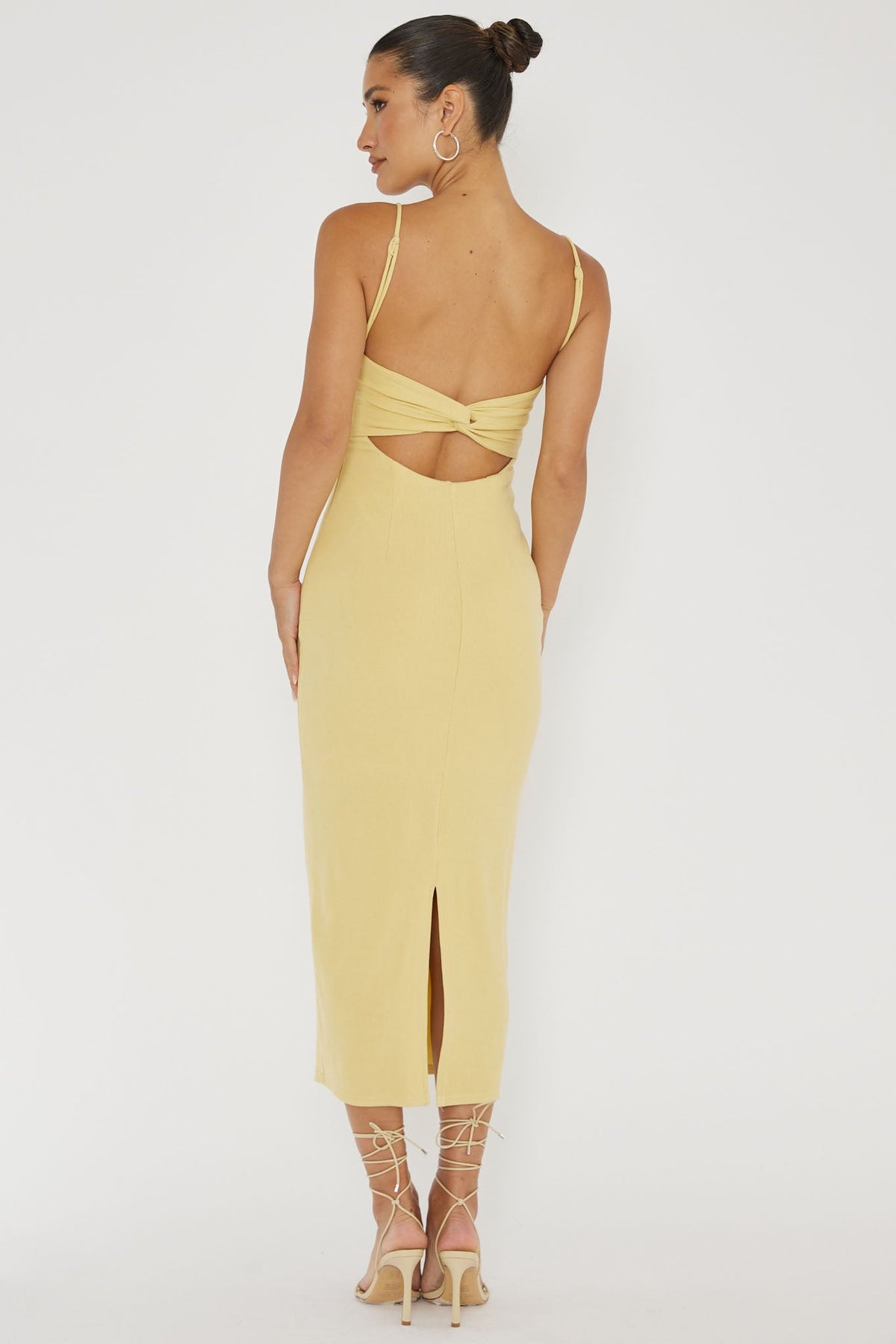 Namrata Twist Back Ribbed Midi Dress Lemon