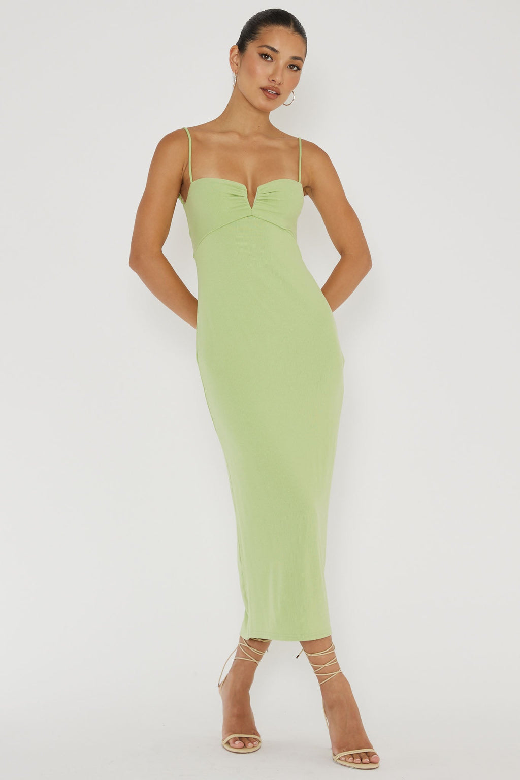 Namrata Twist Back Ribbed Midi Dress Matcha