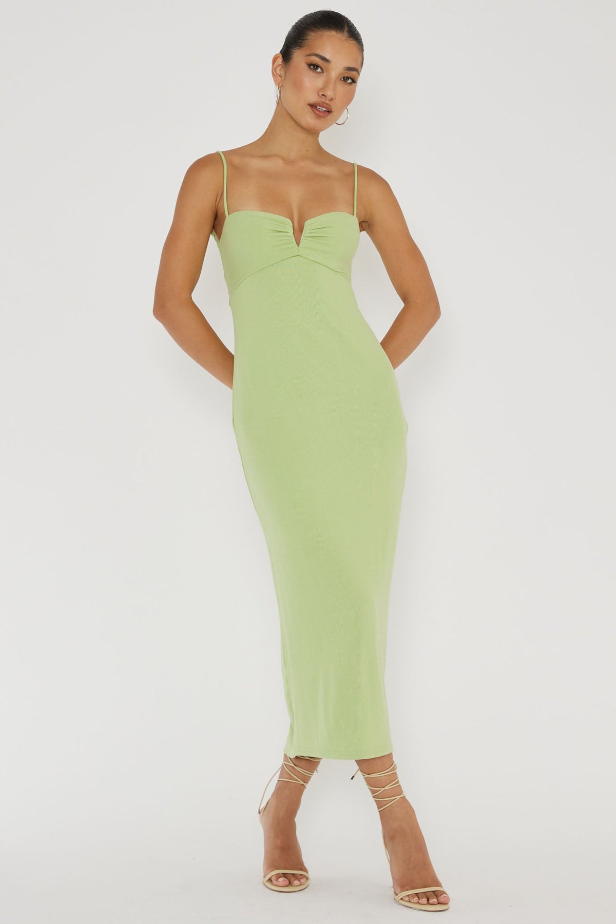 Namrata Twist Back Ribbed Midi Dress Matcha