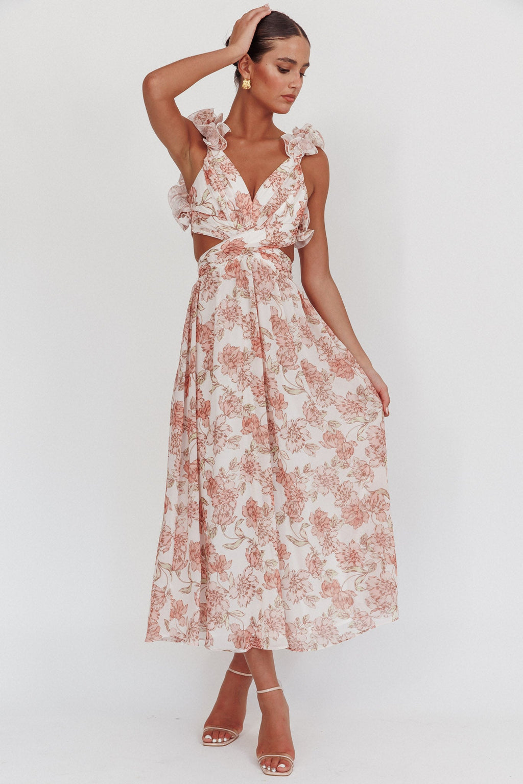 Madara Lace-Up Back Maxi Dress Floral Peach