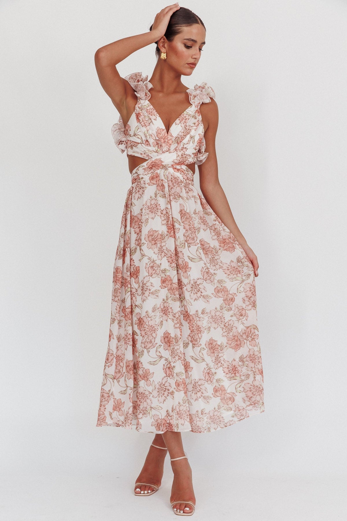 Madara Lace-Up Back Maxi Dress Floral Peach