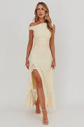 Moonlit Magic Asymmetric Neckline Maxi Dress Light Yellow