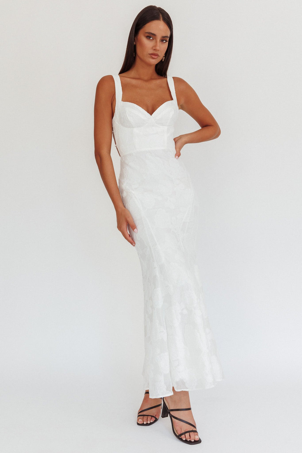 Autumn Moon Strappy Back Maxi Dress Textured White
