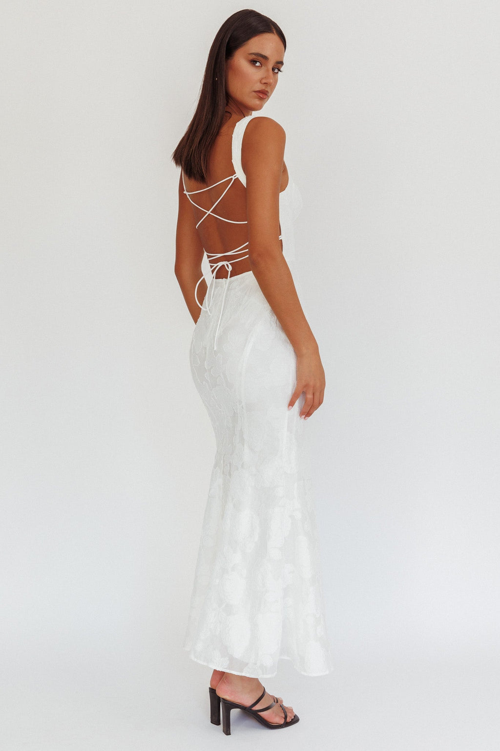 Autumn Moon Strappy Back Maxi Dress Textured White