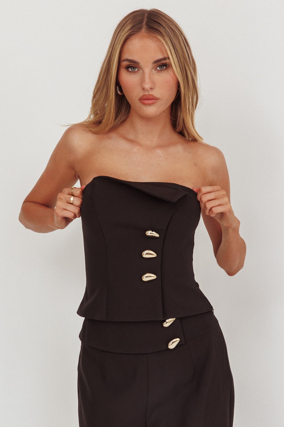 Ishani Hardware Decoration Strapless Top Black
