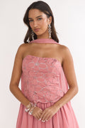 Sunset Serenade Embellished Strapless Top Rose