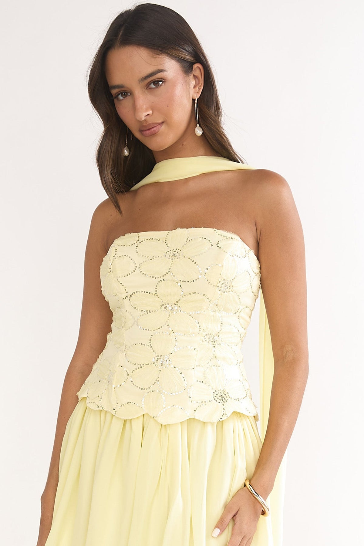 Sunset Serenade Embellished Strapless Top Yellow