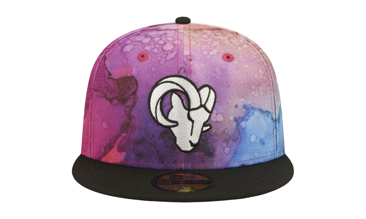 59FIFTY Los Angeles Rams Crucial Catch Fitted Hat Multicolor Watercolor Design Crown / Black Visor NE839