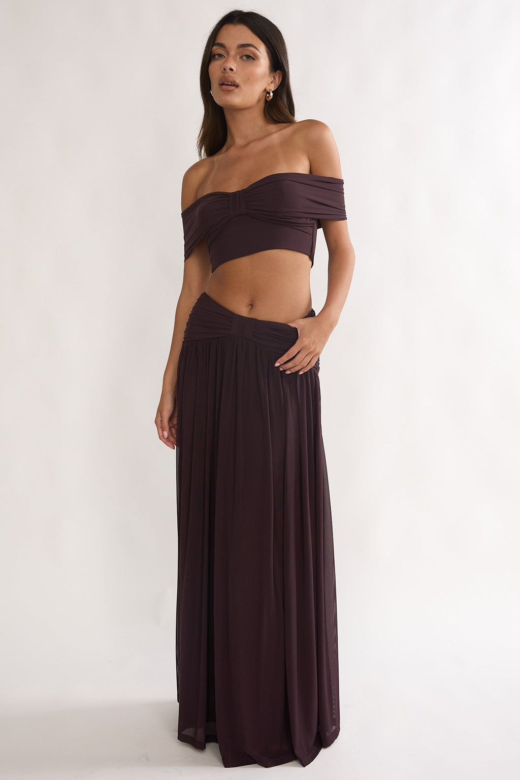 Farela Off-Shoulder Crop Top Coffee