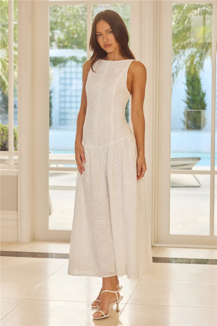Jasmine Jewel Embroidered Maxi Dress White