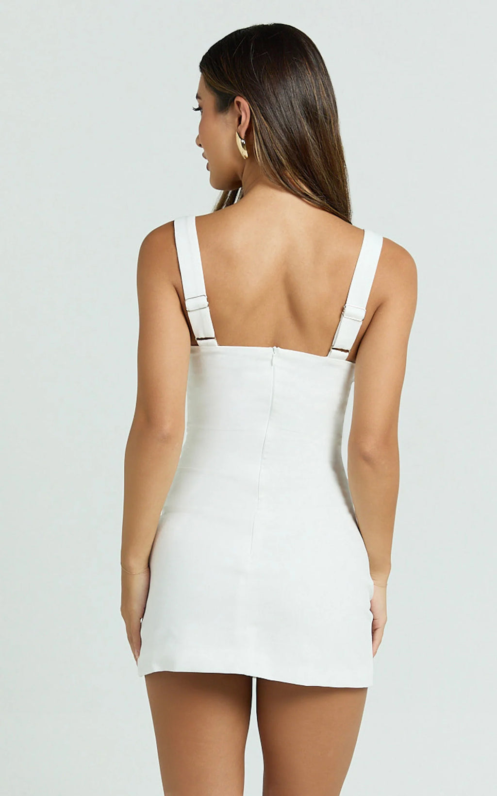 Arna Mini Dress - High Neck Fitted Bow Detail Leg Split Fitted Dress in White