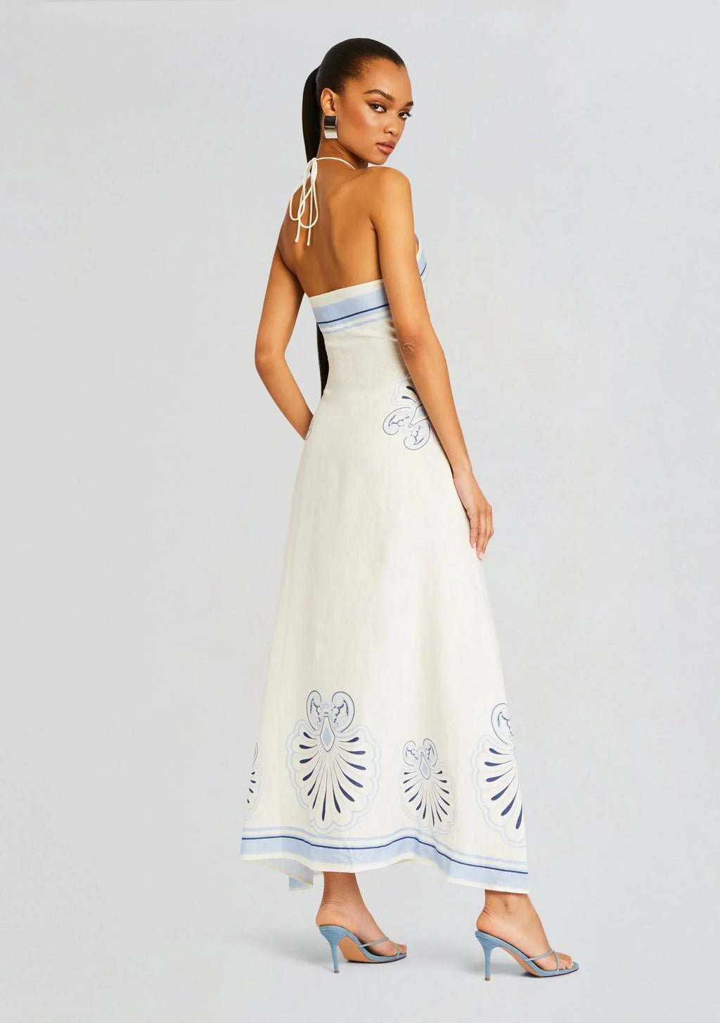 LADIESSTREETX Cobalt Petal Linen Halter Maxi Dress