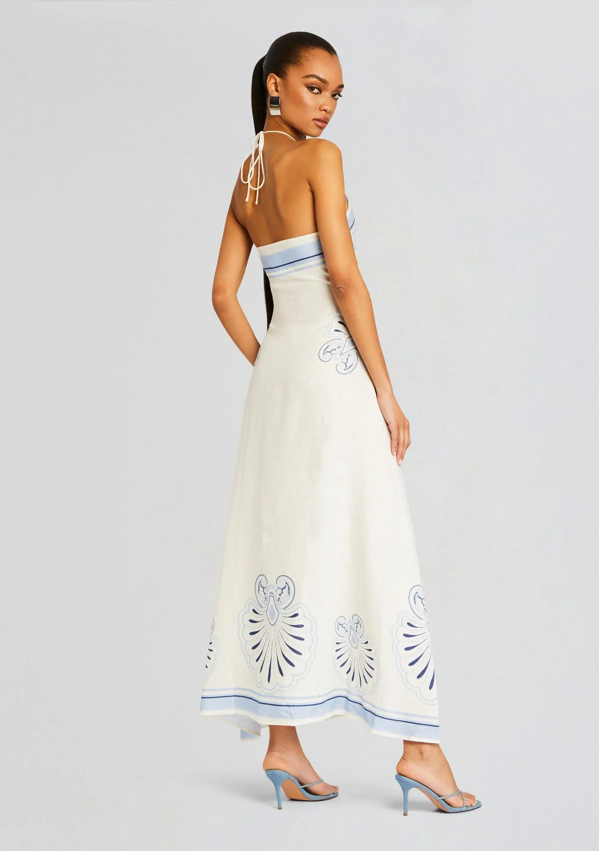 LADIESSTREETX Cobalt Petal Linen Halter Maxi Dress