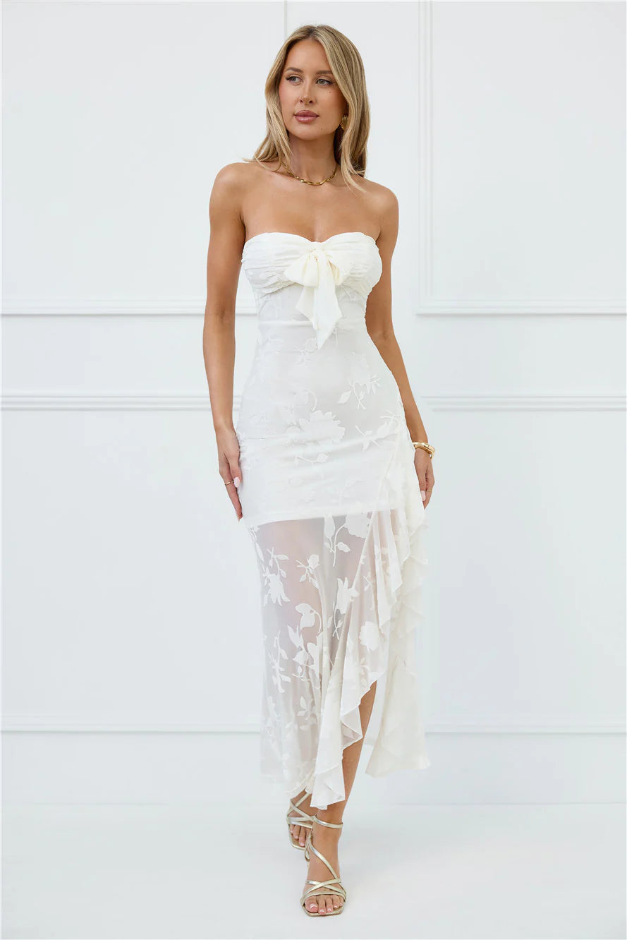 Pretty Moods Only Strapless Maxi Dress White