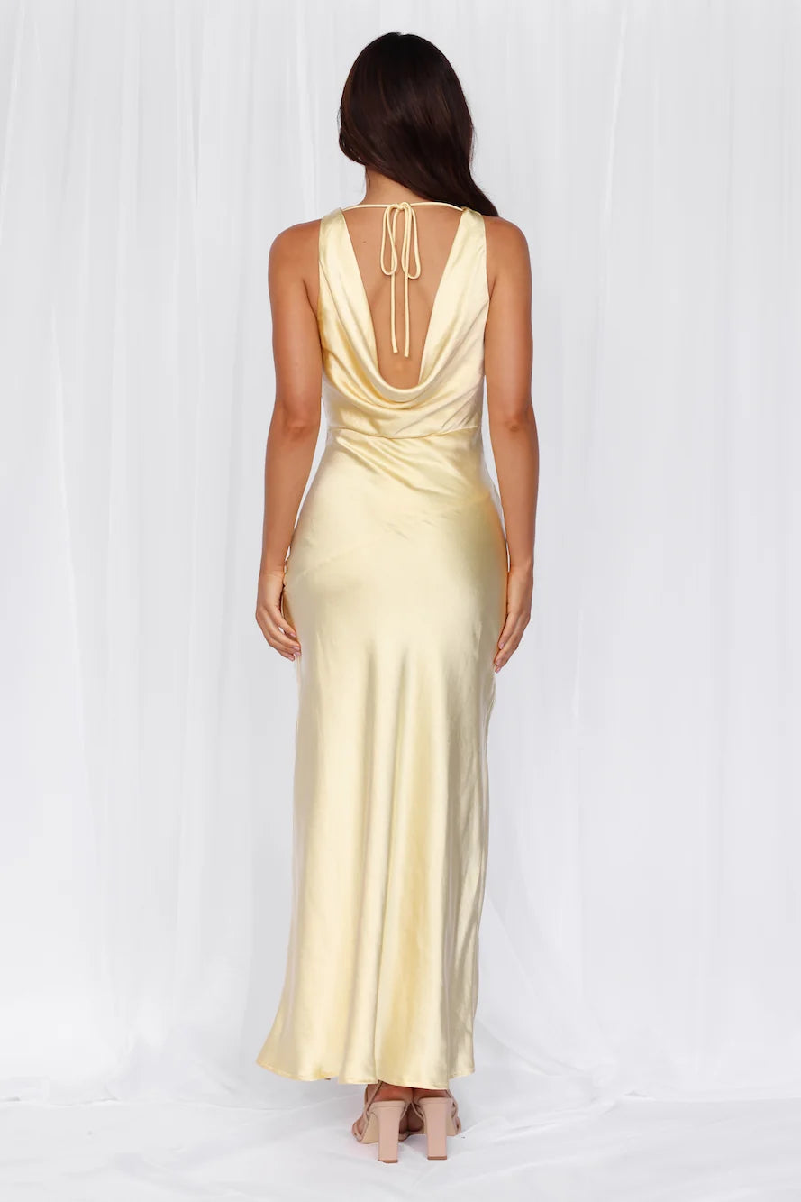 The Loretta Cowl Satin Maxi Dress Yellow