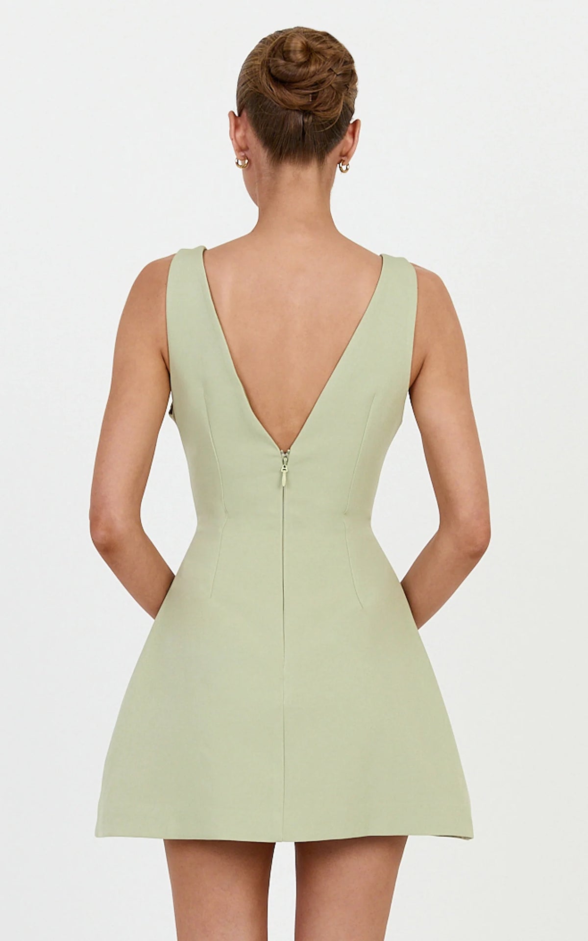 Xanthe Mini Dress - Plunge V Neck Tulip Skirt Dress in Sage