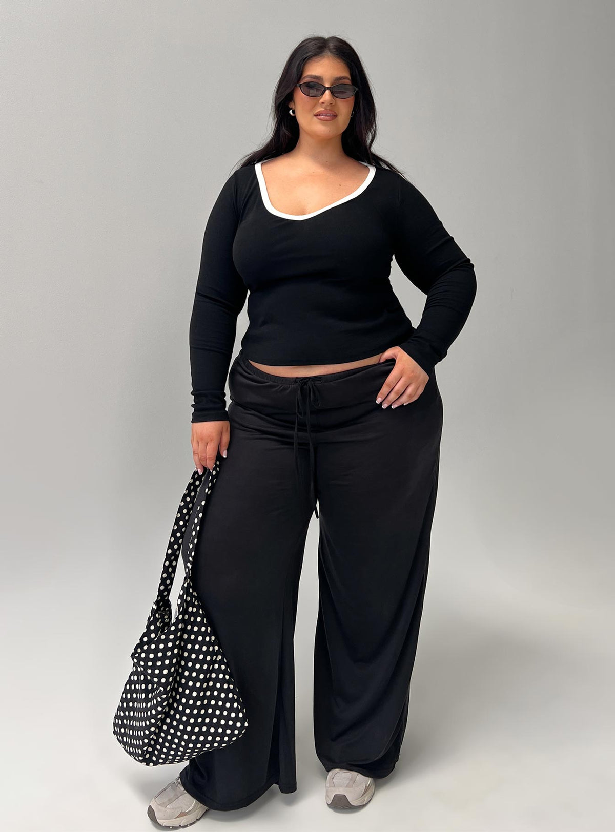 Gavrielle Jersey Wide Leg Pants Black Curve
