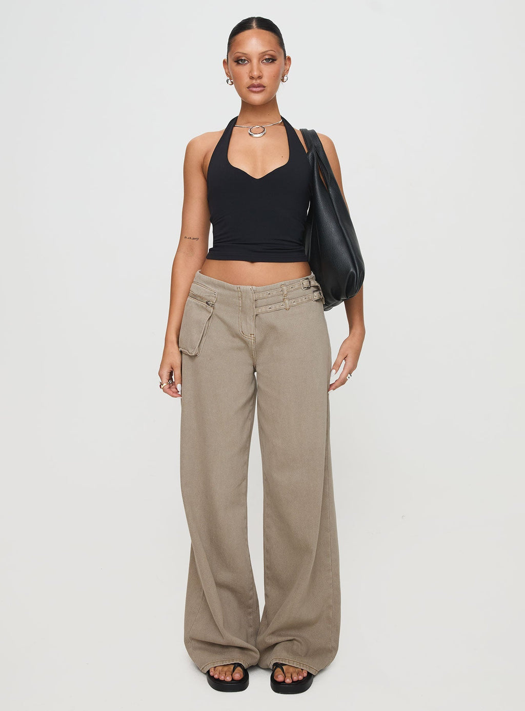 Paltrow Mid Rise Wide Leg Cargo Jeans Washed Brown
