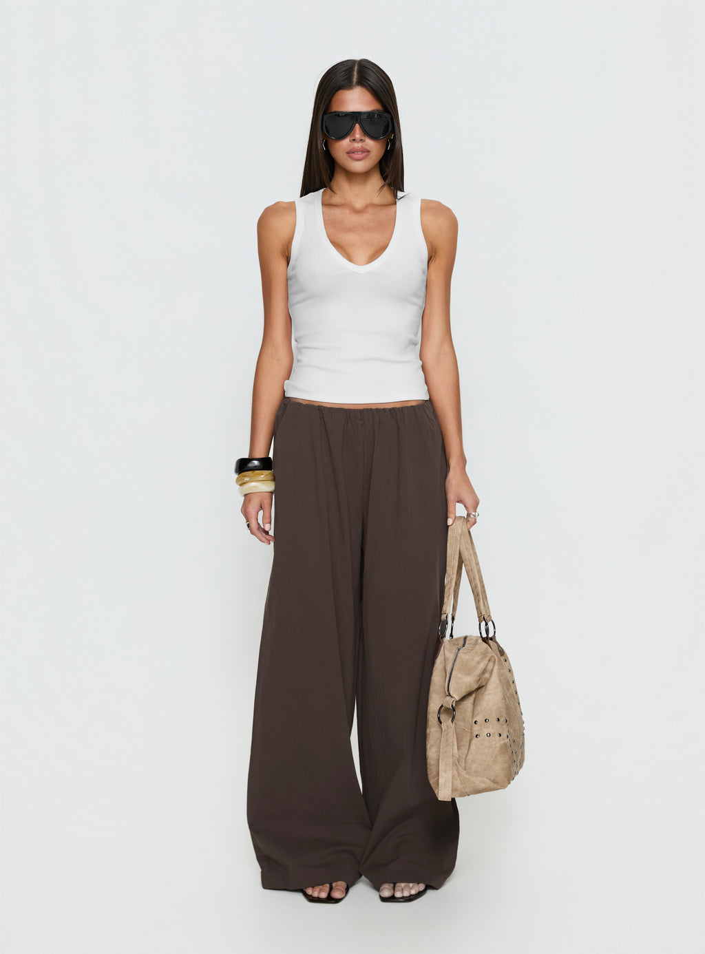 Lunea Concealed Waistband Pants Brown Petite