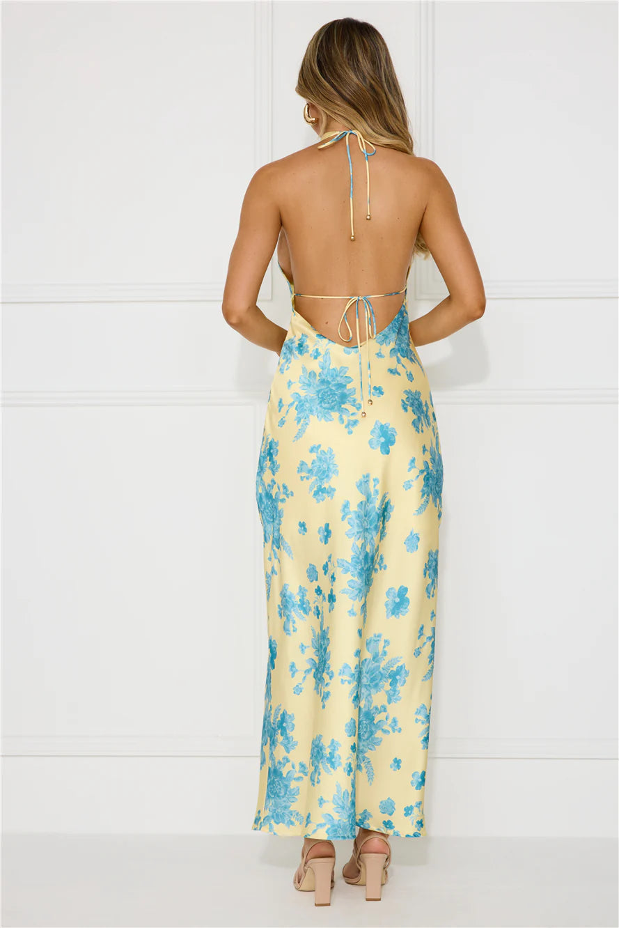 Love Signs Halter Satin Maxi Dress Yellow