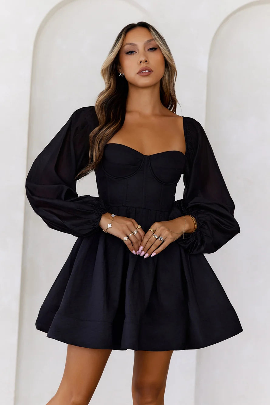 Modern Love Story Long Sleeve Mini Dress Black