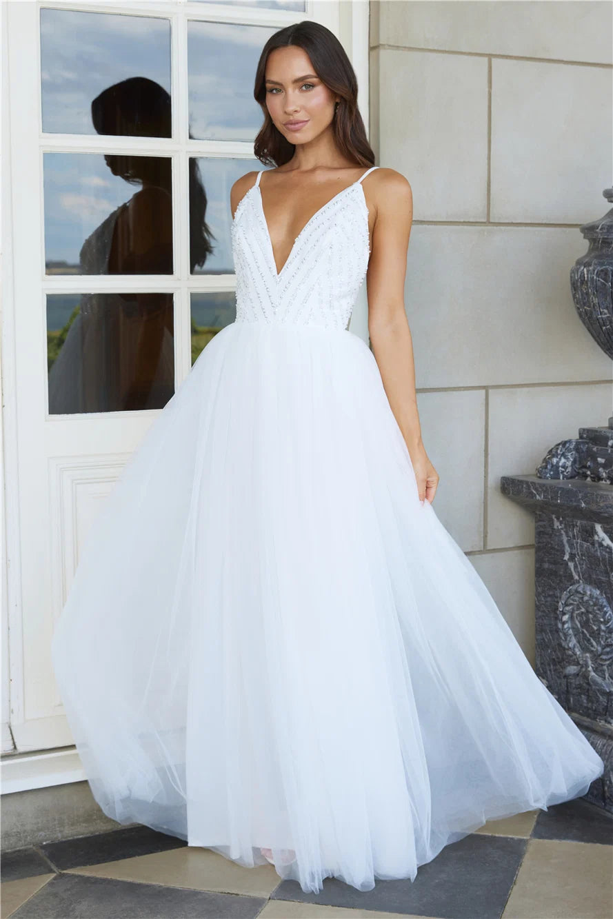 Glistening Moments Tulle Maxi Dress White