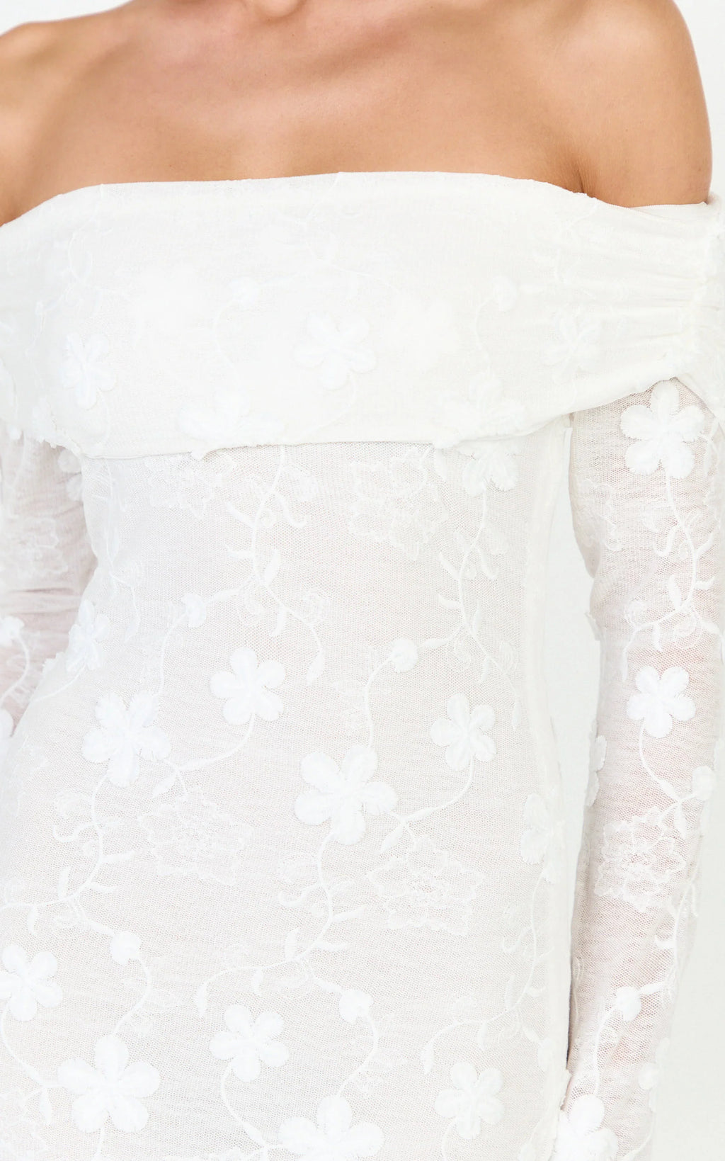 Aurelle Maxi Dress - Off Shoulder Floral Embroidered Dress in Ivory