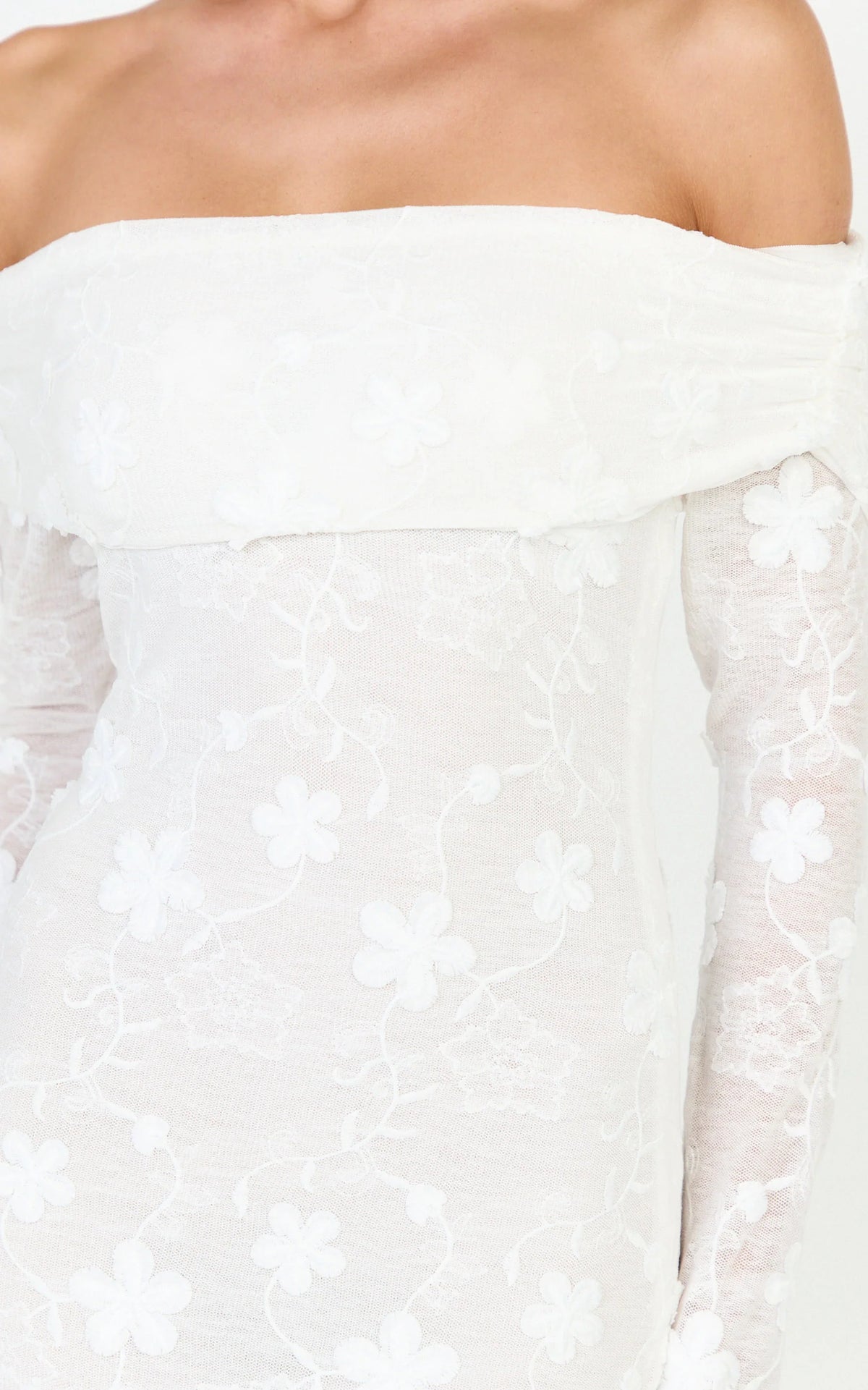 Aurelle Maxi Dress - Off Shoulder Floral Embroidered Dress in Ivory