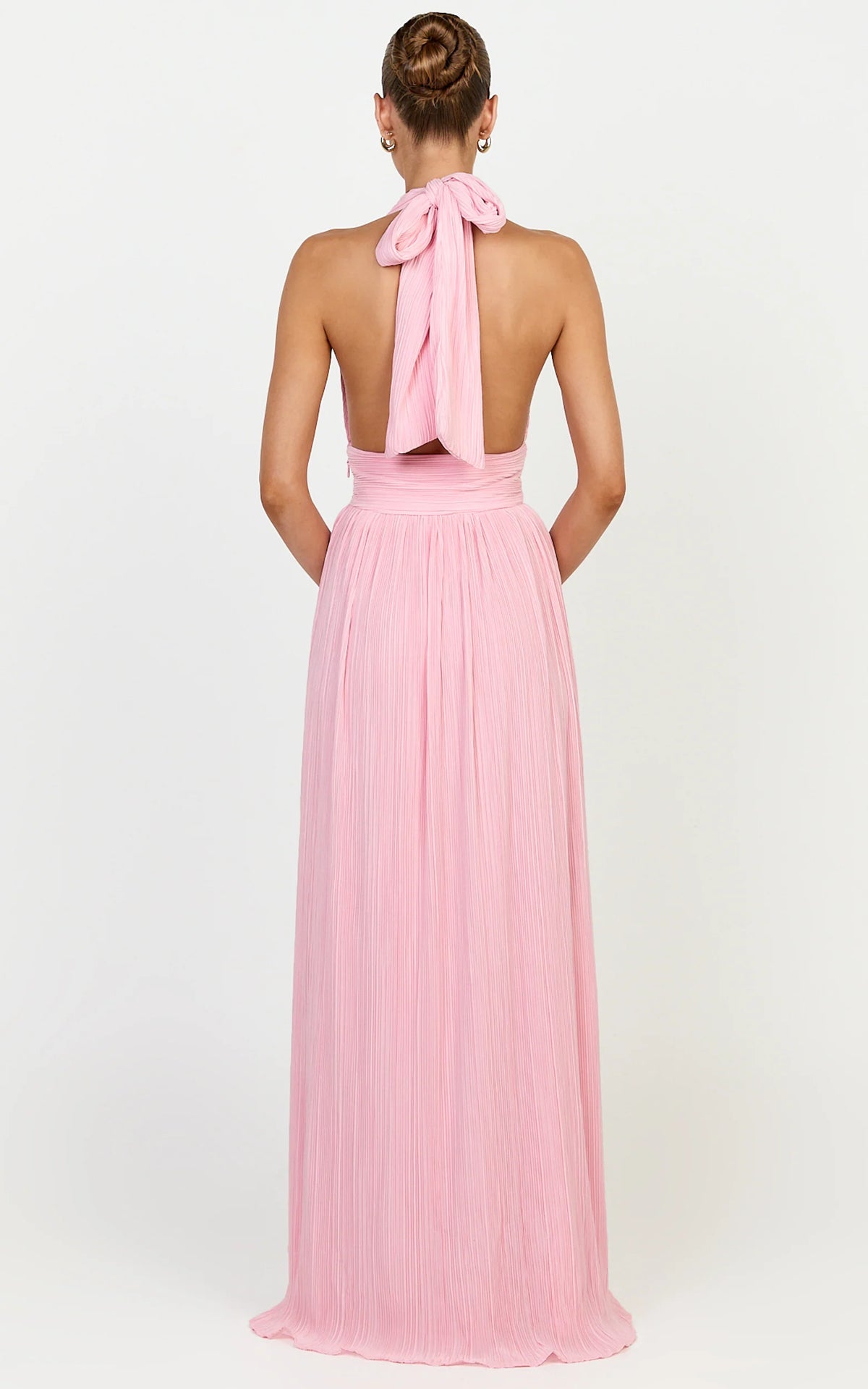 Aurelia Maxi Dress - Plisse Halter Neck Dress in Pink