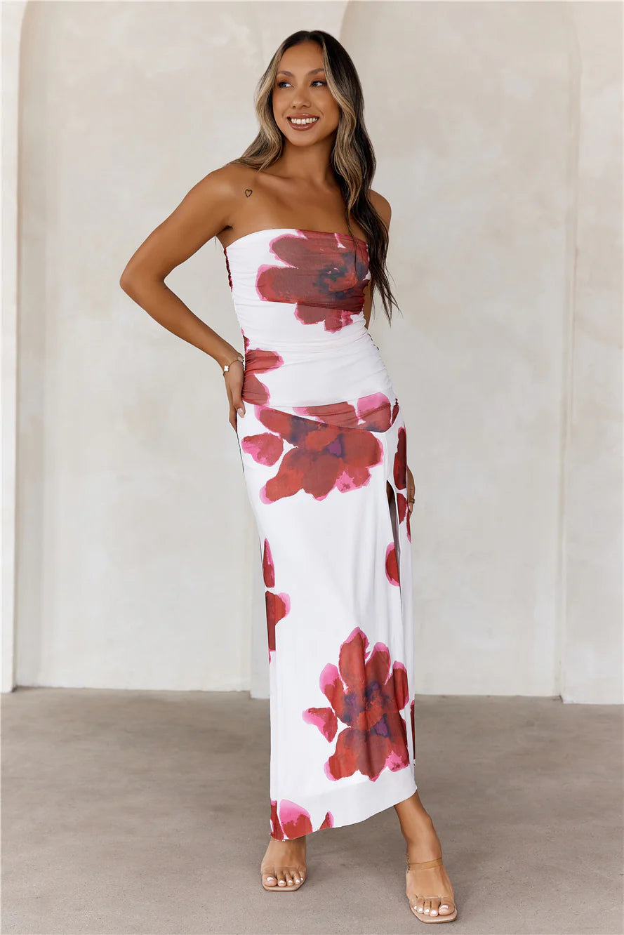 Designer Dream Strapless Mesh Maxi Dress White