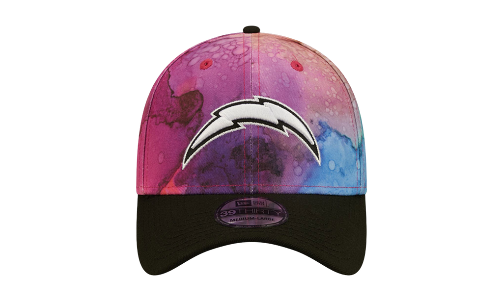 39THIRTY Los Angeles Chargers Crucial Catch Flex Fit Hat Multicolor Watercolor Design Crown / Black Visor NE842