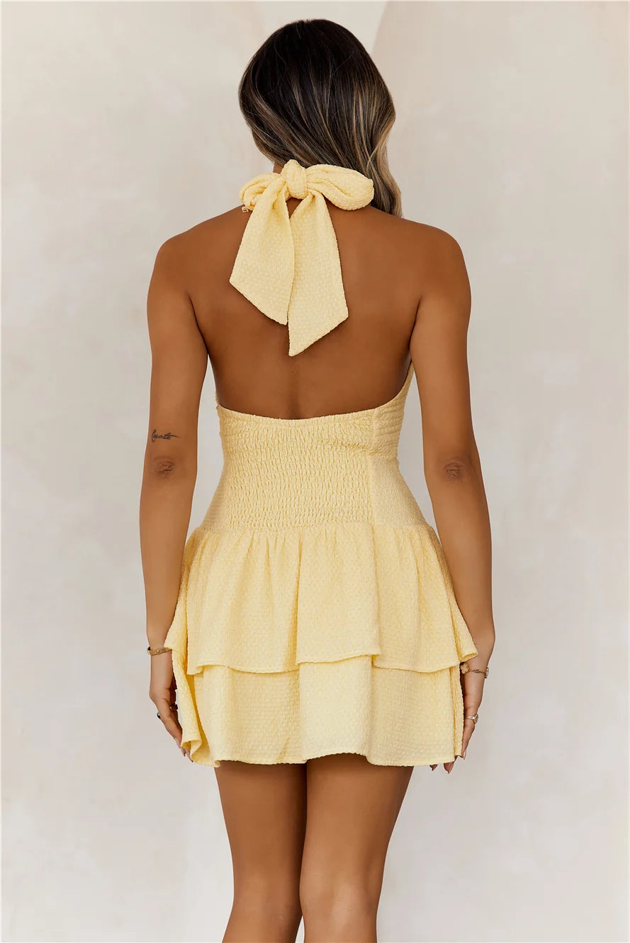 Enchanted Evenings Halter Mini Dress Yellow