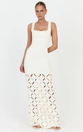 Sabrina Maxi Dress - Scoop Neck Laser Cut Dress in Cream