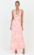 Paloma Maxi Dress - Halter Neck Cowl Dress in Pink Floral