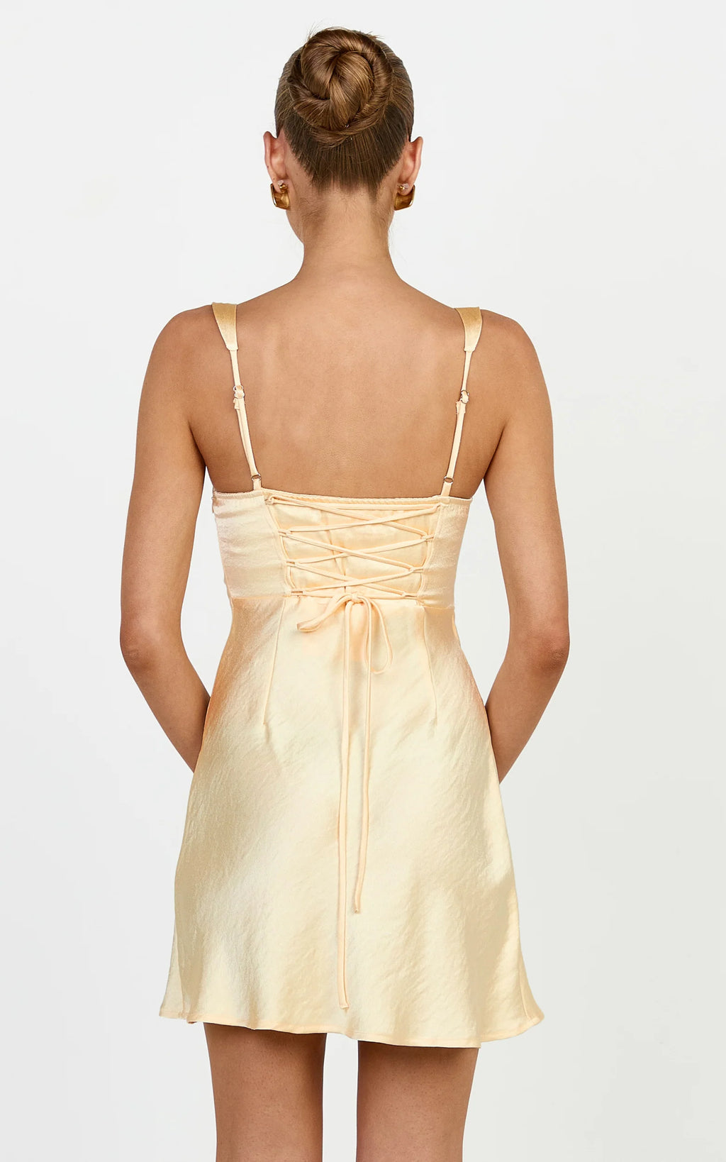 Rumi Mini Dress - Ruched Bodice Satin Dress in Lemon