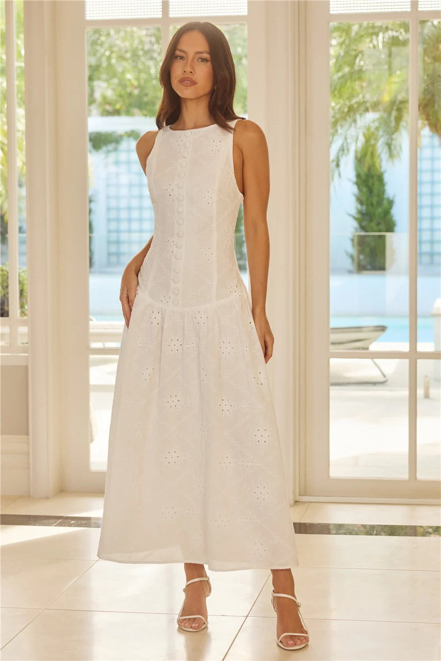 Jasmine Jewel Embroidered Maxi Dress White