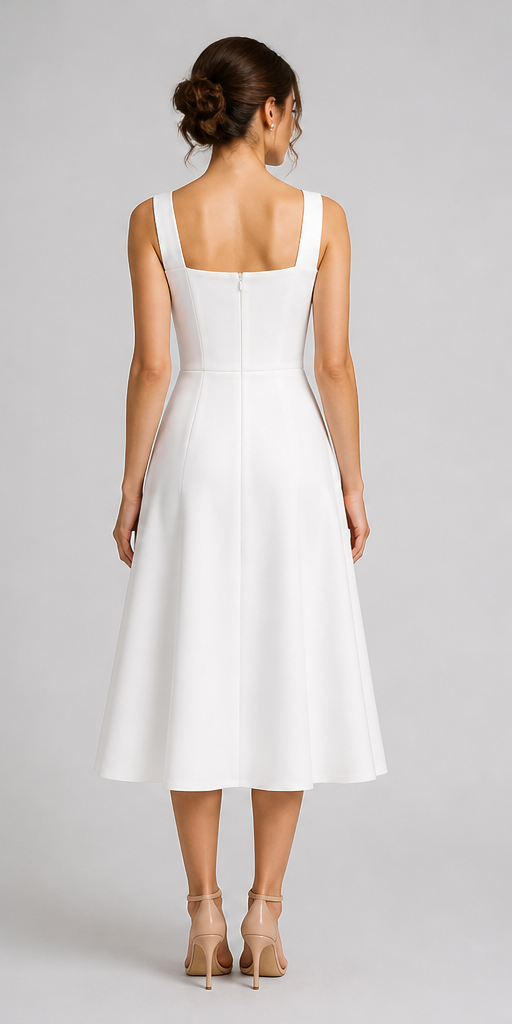 LADIESSTREETX Ivory Squareline Fit-and-Flare Midi Dress
