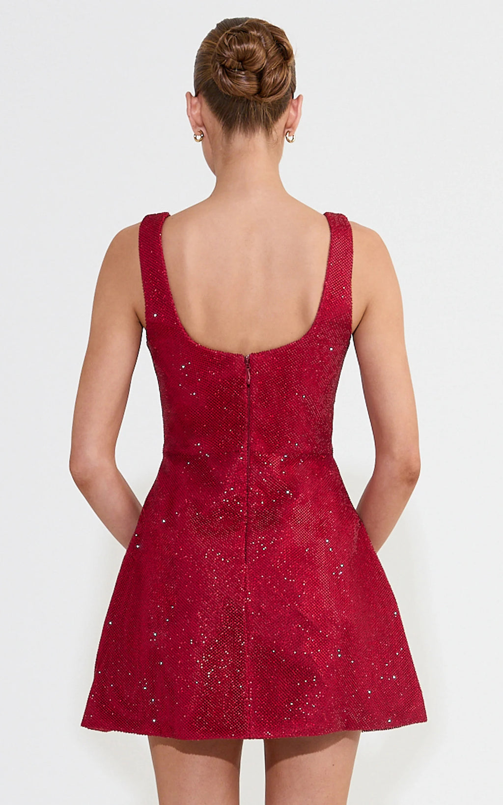 Gaia Mini Dress - Diamante Structured A Line Dress in Red Wine