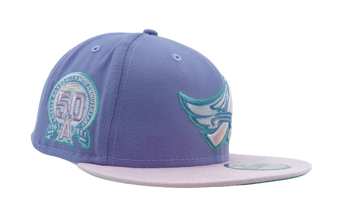 59FIFTY Anaheim Angels 50th Anniversary Fitted Hat Lavender / Pink - Brim NE1083
