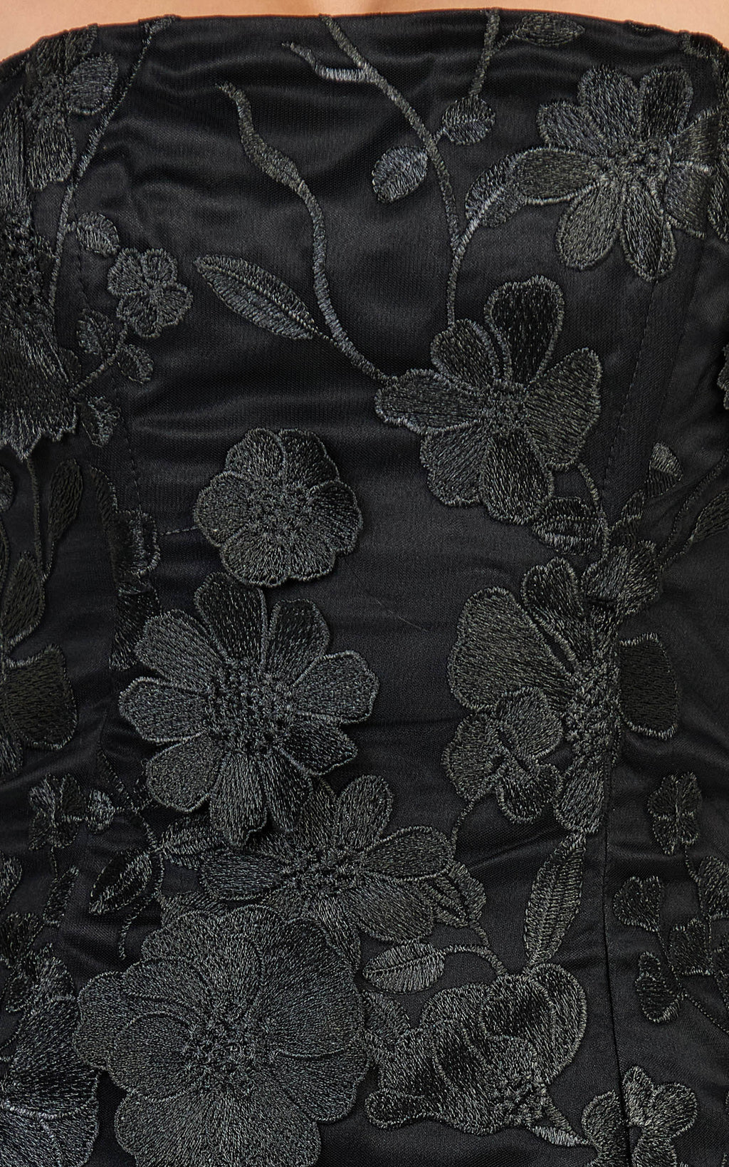 Cosima Mini Dress - Strapless 3D Floral Fit And Flare Dress in Black